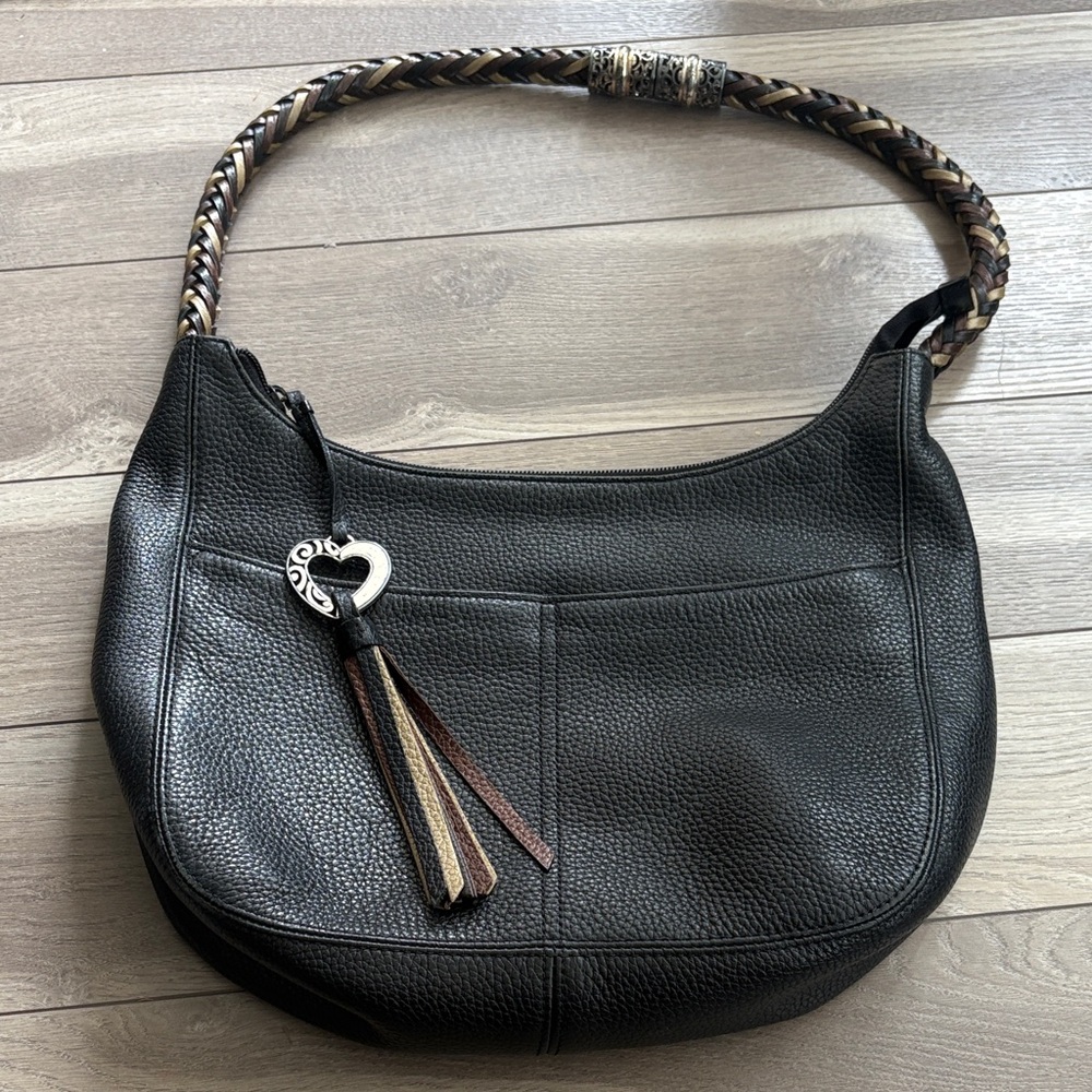 Brighton Black Leather Women's Bag with Braided Strap